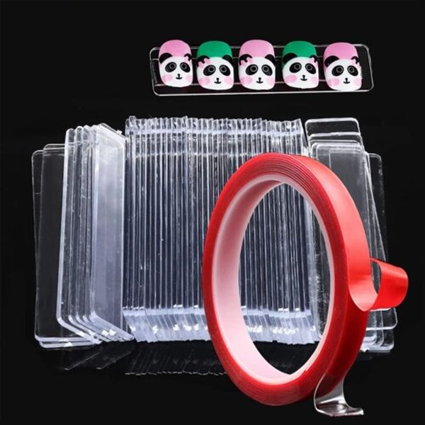 10M Double-Sided Tape 50 PCS Transparent Nail Art Display Rack, Clear Acrylic False Nail Display Rack, Removable Double-Sided Mounting Tape, Suitable for Home, Wall, Office Decoration