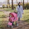 4 Wheels Pink Pet Stroller Foldable Dog Cat Jogging Stroller w/ Storage Basket