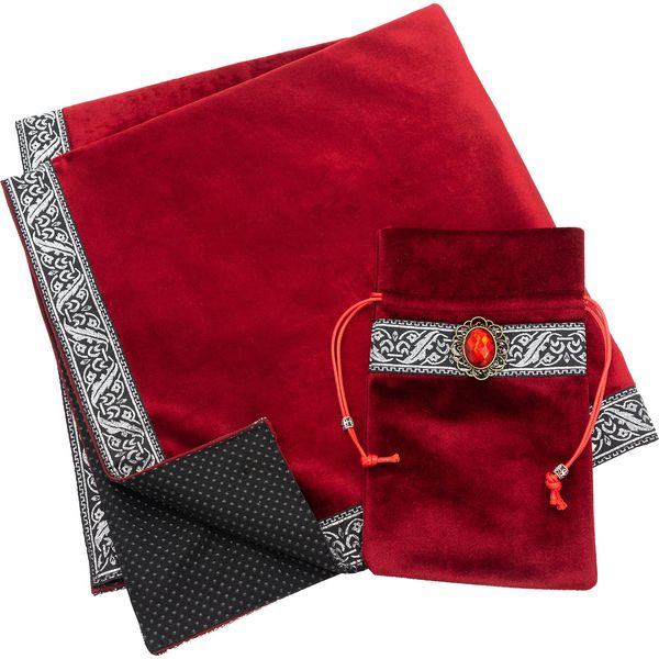 MARDUK Tarot Cloth with Anti-Slip Large Velvet Tarot Card Oracle Card Beginner 25.6 x 25.6 inches (65 x 65 cm) (Red)