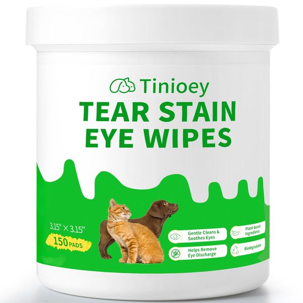 Tinioey Dog Eye Wipes for Dogs & Cats | 150 Presoaked & Textured Dog Wipes for Eyes,Face and Wrinkle | Gentle Tear Stain Remover for Dogs Eyes | Safe & Easy to Remove Tear Stain, Discharge and Crust