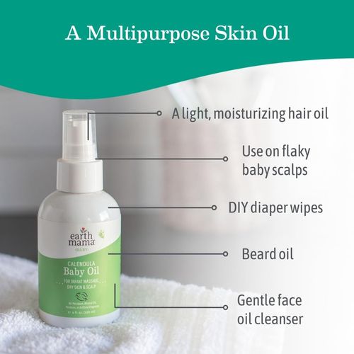 Earth Mama Calendula Baby Oil | Massage Oil for Newborn Skin Care, Dry Skin & Scalp Moisturizer, Fragrance Free, 4-Fluid Ounce