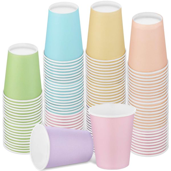 URATOT 120 Pieces 9 Ounce Disposable Paper Cups Pastel Rainbow Party Cups Drinking Cups for Party, DIY and Holiday, 6 Colors