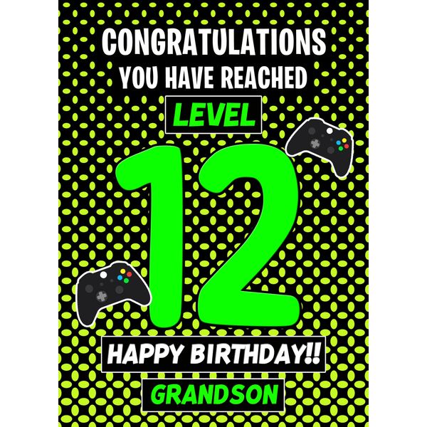 12th Level Gamer Birthday Card (Grandson)