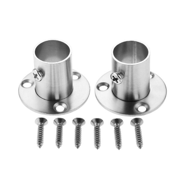 Hicello 2Pcs Stainless Steel Wardrobe Rail Rod Pole Socket End Support Bracket Flange-19mm