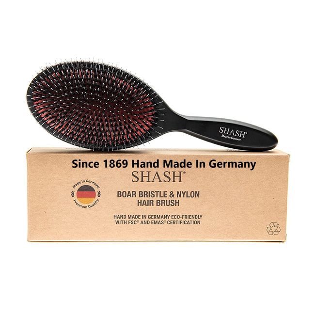 SHASH Nylon and Boar Bristle Brush - Hair Brush for Medium to Heavy Hair, Travel and Children, Made in Germany (Large)