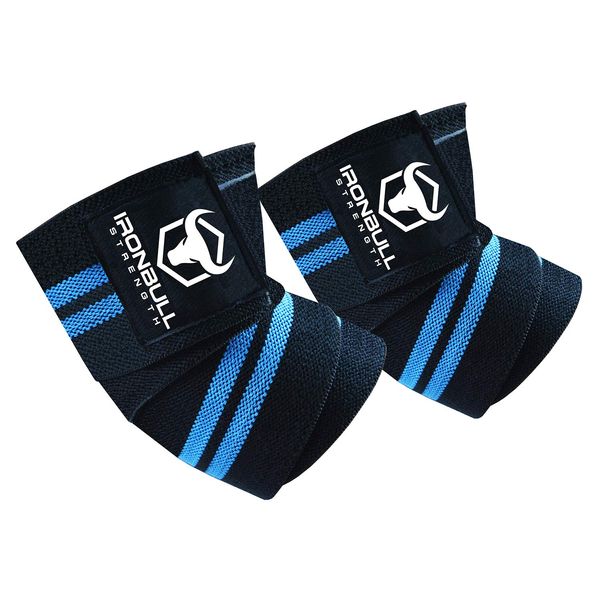 Elbow Wraps (1 Pair) - 40" Elastic Elbow Support & Compression - For Weightlifting, Powerlifting, Fitness, Cross Training & Gym Workout - Elbow Straps for Weight Lifting (Black/Blue)