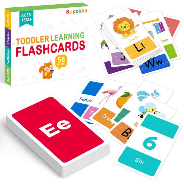 Flash Cards for Toddler 1-3 Alphabet Flash Cards, Set of 58 Letters Colors Shapes Numbers Flash Cards Toddler Flash Cards for Learning Toy Educational Gifts for Kids