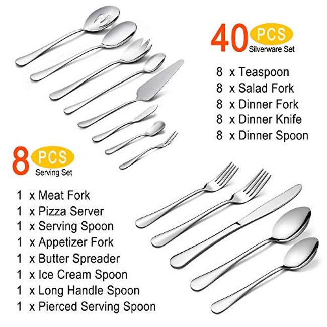 LIANYU 48-Piece Silverware Set for 8 with Steak Knives, Stainless Steel  Flatware Cutlery Set, Eating Utensils Tableware Include Forks Knives  Spoons