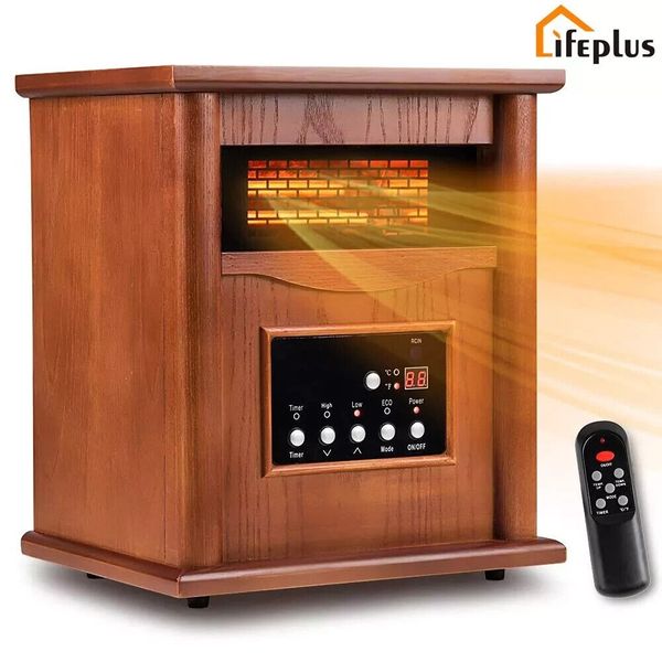 LifePlus Infrared Space Heater for Home, Portable Wood Electric Quartz Heater