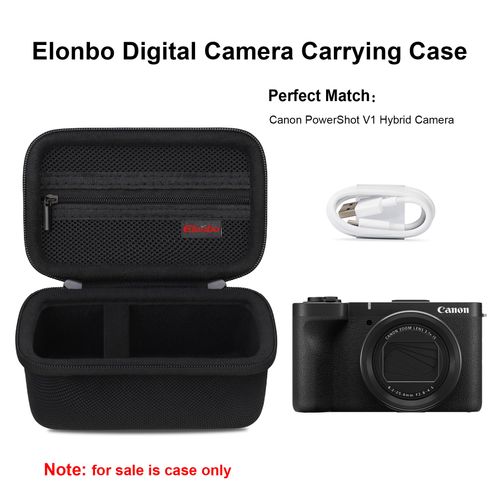 Elonbo Carrying Case for Canon PowerShot V1 Digital Camera, Canon V1 Camera Hard Travel Bag, Extra Mesh Pocket fits Charging Cables Battery SD Card Reader and Accessories, Black