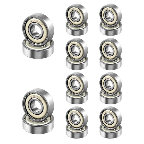 608 ZZ Kugellager, 20 Pack 8mm x 22mm x 7mm Metall Double Shielded Miniatur Rillenkugellager 608zz Skateboard Bearings für Skateboard Roller Inline Skates