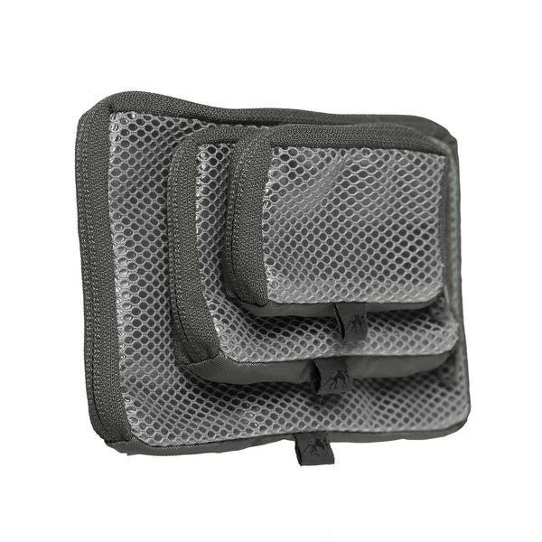 Tasmanian Tiger TT Mesh Pouch Set VL Backpack Organiser Mesh Additional Bags Set in 3 Sizes with Velcro Back (Titanium Grey)