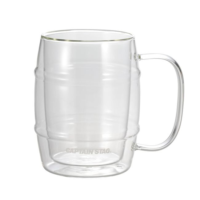 Captain Stag UW-2032 Heat-resistant Glass, Double Wall Glass, Mug, Double Layer, Barrel Beer Cup, 33.8 fl oz (1,000 ml), Clear