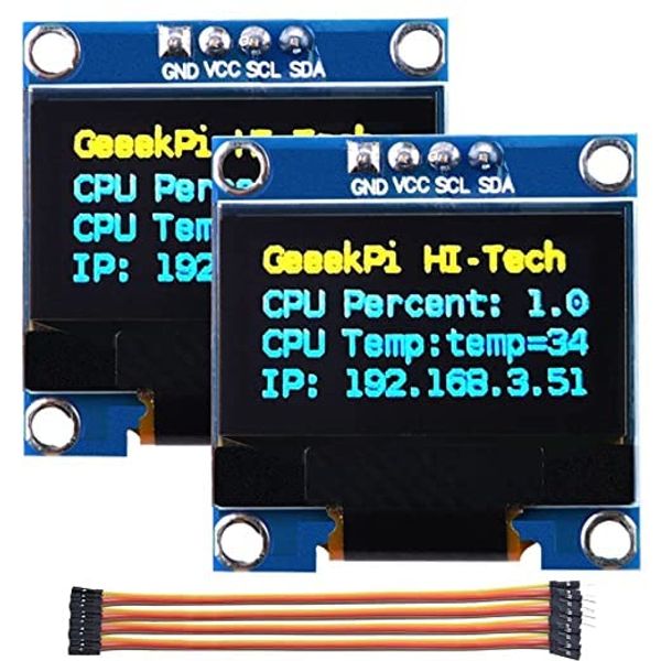 GeeekPi 2pcs OLED Display Module I2C IIC 128X64 Pixels 0.96" Display Module Yellow Blue Two Color Display for Raspberry Pi Arduino 51 Series MCU STM32 R3 and Mega