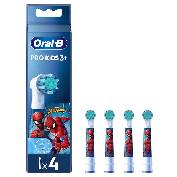 Oral-B Pro Kids Electric Toothbrush Head, With Spiderman Characters, Extra Soft Bristles, For Ages 3+, Pack of 4 Toothbrush Heads, White