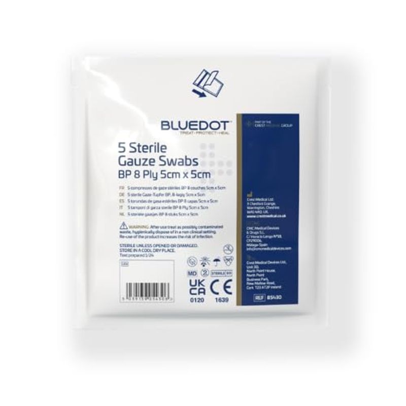 Sterile Gauze Swabs 5cm x 5cm – 5 Pack, Individually Wrapped for Wound ...