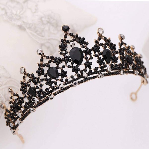 Favelo Black Baroque Crowns Tiaras Crystal Rhinestones Bride Wedding Queen Crowns for Women Decorative Princess Tiaras Halloween Hair Accessories for Women and Girls