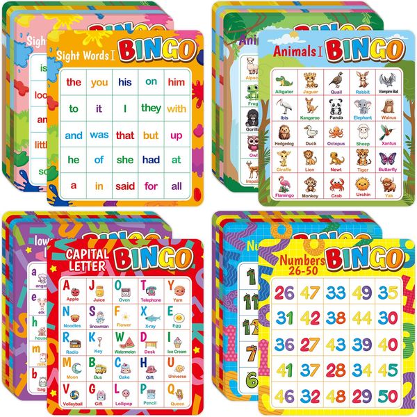 Alphabet Bingo Game Kids Sight Word Bingo Set Number Letter Animal Board Game for Kindergarten Preschool Counting and Matching Skills Development Family Game Night Classic Educational Supplies