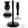 Shaving Kit - 3 Pcs Shaving Brush Set - Shaving Set - Synthetic Shaving Brush - Double Edge Safety Razor - Shaving Stand - Mens Shaving Set - and women - black