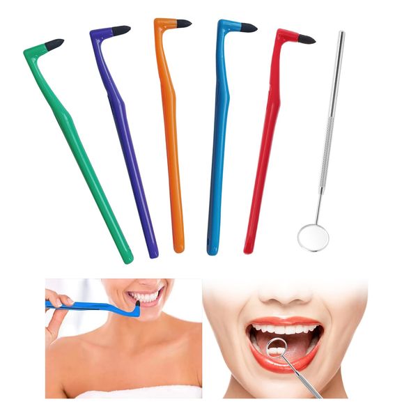 MFCGHXR 6PCS Tartar Remover with Dental Mirror, Tooth Stain Eraser, Teeth Polishing/Cleaning Kit, Oral Hygiene Care Tool, for Removes Plaque & Impurities(5 Colors)