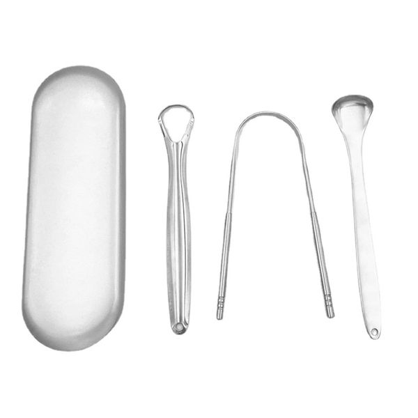 WANGCL Zungenreiniger-Set, 3-teilig, Profi-Edelstahl, Zungenreiniger-Set für Zungenreinigung, optimale Mundhygiene (Silber)