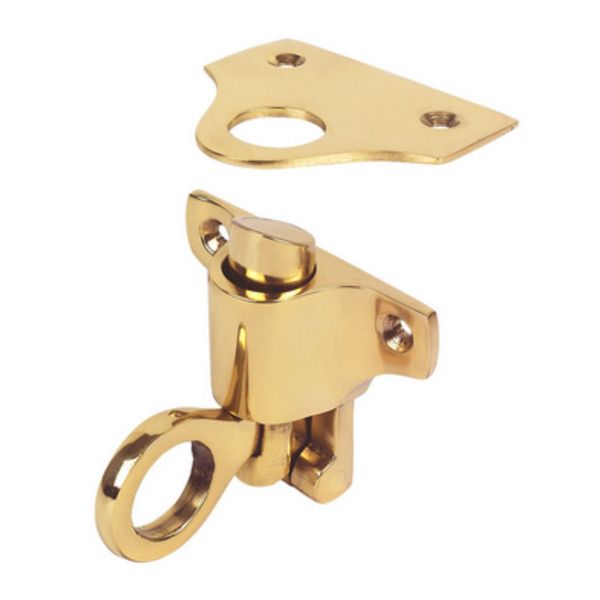 Golden Grace Fanlight Catch in Solid Polished Brass Finish with Keep & Screws - Window Gate Security