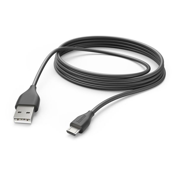 Hama Charging Cable USB A to Micro USB, 3 m (Quick Charge, Mobile Phone Charging Cable, Data Cable, USB Cable, Mobile Phone Cable, Charging Cable USB Type A, Micro USB, Maximum Compatible) Black