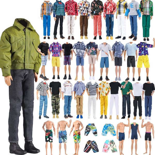 E-TING 10-Item Fashion Pack = 5 Sets Casual Clothing Outfit +5 Pairs Shoes for Doll Random Style (Daily Suit + Green Bomber Jacket + Swimwear)