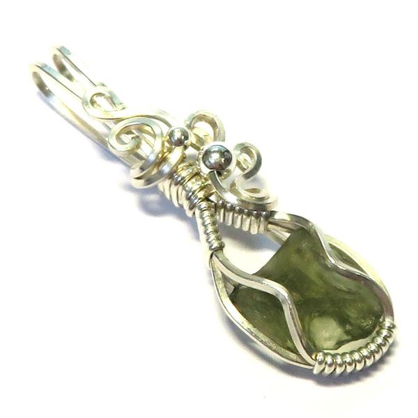 Moldavite Gemstone Sterling Silver Wire Wrapped Pendant 07