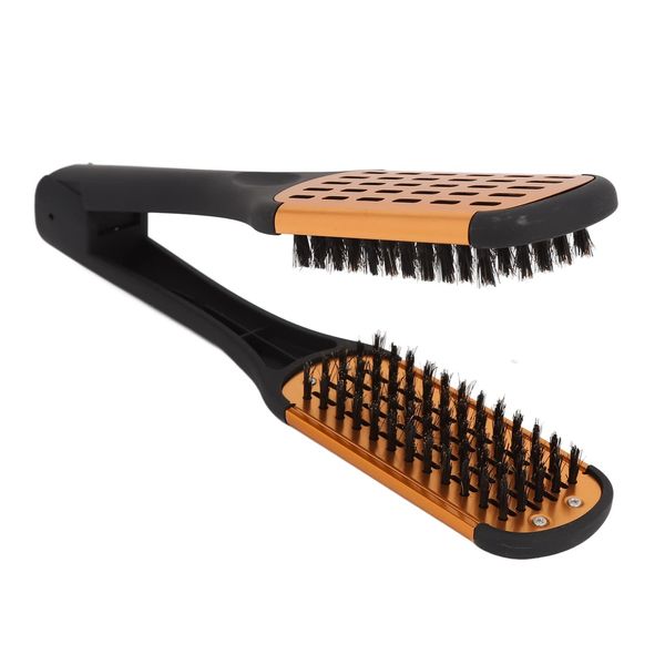 Hair Brush, Clamp Hair Brushes Spring Elasticity Hair Straightener Brush Softness Beard Breathability Double Sided Flat Brush Hair Straightening Comb Hairdressing Tool for Home and Travel