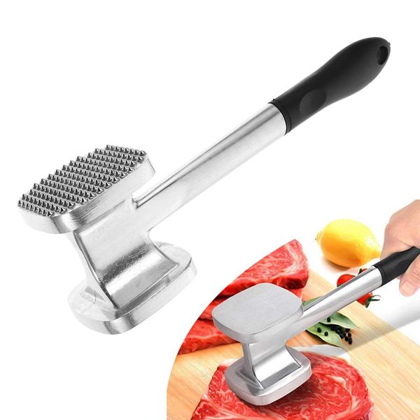 BESTOYARD Meat Tenderizer Meat Cutting Aluminum Double Sided Meat Hammer for Home Use Cookware (Silver)