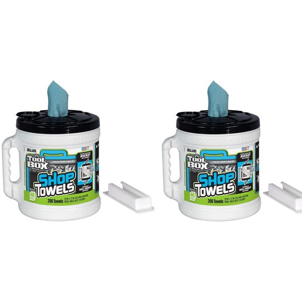 TOOLBOX Shop Towels with Big Grip Dispenser Bucket, 200 Sheets (2 Pack)