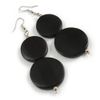 80mm Long/Black Painted Double Round Wood Bead Drop Earrings