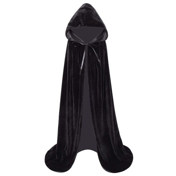 Makroyl Kids Velvet Cloak Cape With Hooded For Halloween Christmas Cosplay Costumes (Small, Black)