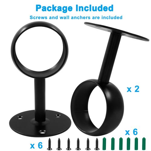 Biaungdo 2 Inch Curtain Rod Ceiling-Mount Bracket, Stainless Steel Flange Rod Holder Shower Curtain Closet Rod Holder Ceiling Curtain Rod Brackets with Anchor Screw Kit, 2Pcs - Black