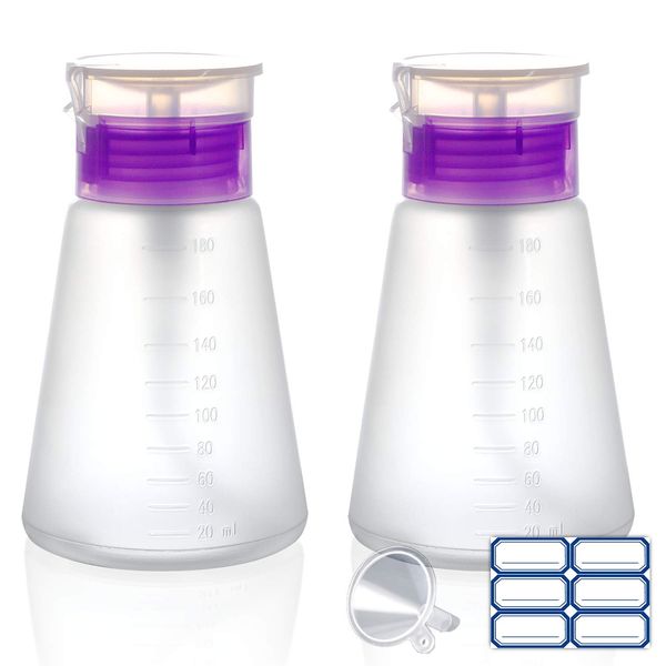 XILAZAB 2/3 Pack-Acetone Bottle Push Down Pump Dispenser-Lockable Alcohol Pump Dispenser Bottle -Nail Polish Remover Pump Bottle 100/180 ML-Liquid Dispenser Pump Bottle (2 * 180ml Purple)