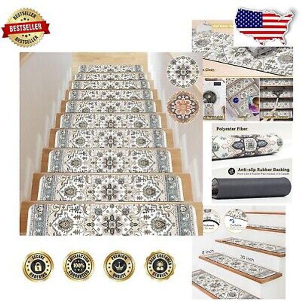 Eco-Friendly Non-Slip Carpet Stair Treads for Kids, Pets & Elders - 15 Pack