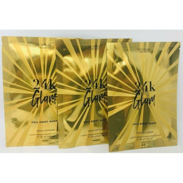 3 VICTORIA'S SECRET 24 K GLAM FOIL SHEET MASK WITH CAFFEINE