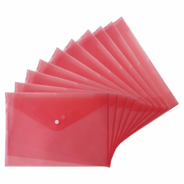 FotoStation Pack of 80, Popper Wallets A4 Foolscap Plastic Document Wallets Translucent Red Colours A4 Plastic Folder