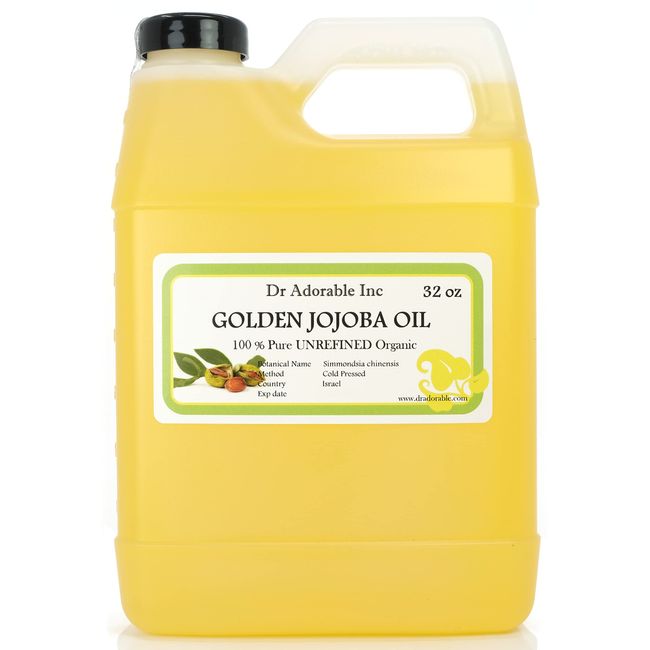 Dr Adorable - 32 oz - Jojoba Oil Golden - 100% Pure Natural Unrefined Organic Cold Pressed