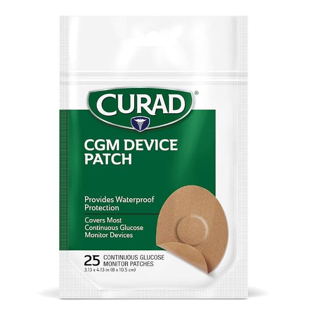 CURAD CGM Patches (25 Count) | TAN | Waterproof & Easy-Peel | 3.13" x 4.13"