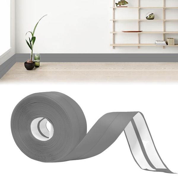 Hengrongshen Self-Adhesive Skirting Board, White PVC Soft Skirting Board, 20 mm x 20 mm x 6 m, Flexible Strips, Self-Adhesive, Suitable for Offices, Study, Kitchens, Bathrooms (Grey)