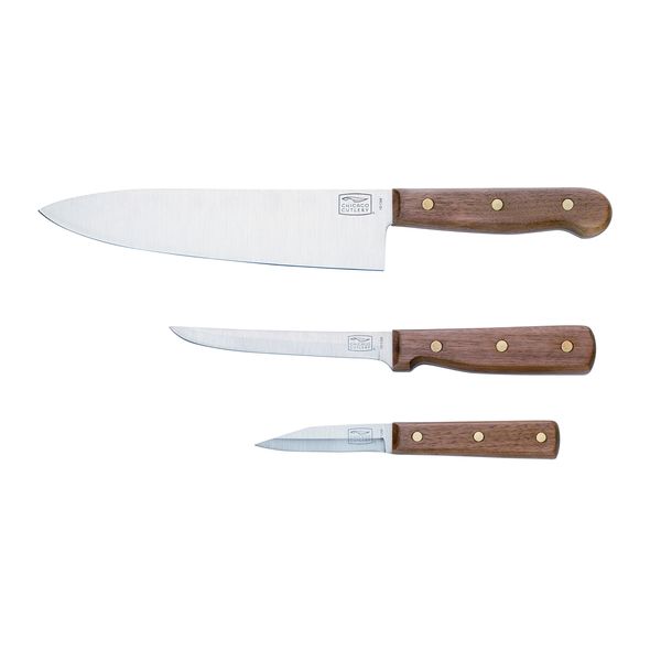 Chicago Cutlery B42 Walnut Tradition 3pc Parer, Utility and Chef Knife Set