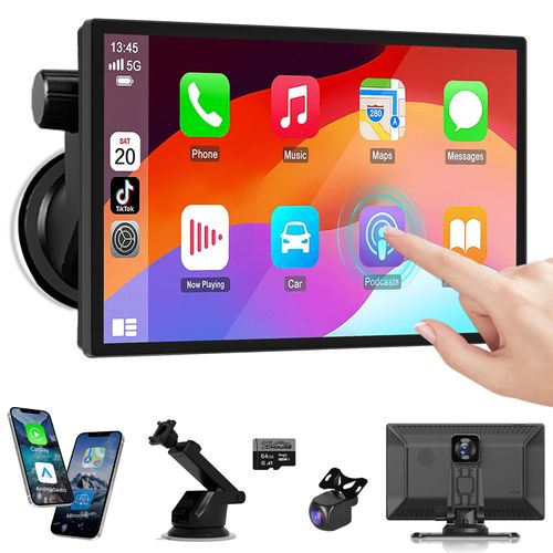 Carplay Screen for Car, 9" HD Wireless Apple Carplay & Android Auto Screen, with 4K Dash Cam & 1080P Backup Camera, Upgrade Car Play Touchscreen, GPS Navigation/Voice Control/Mirror Link/Bluetooth/FM