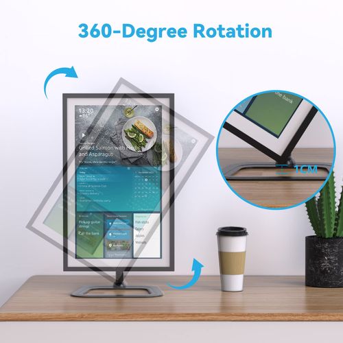 Almoz Swivel and Tilt Stand for Echo Show 15 All Generation, Raise Up to 10" from Desk, Metal Show 15 Mount Rotate 360°, with Stable Big Base, Easy to Assemble (Black)