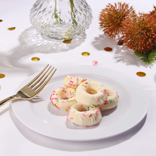 WELLIFE 200 Pieces White Dessert Plates with Gold Disposable Forks