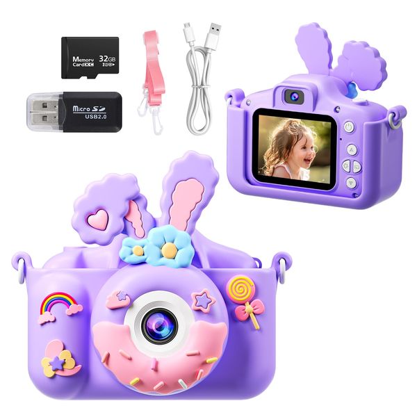 Kids Selfie Digital Camera with Cute Silicone Soft Case,1080P Video Toddler Camera for Girls Boys, Christmas Birthday Gifts for Girls Age 3-12, Kids Digital Camera for 7 8 9 10 11 12 Years Old