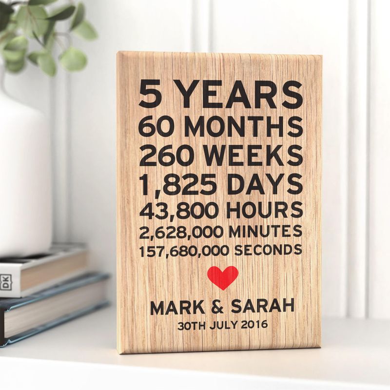 Oak Wood 5th Wedding Anniversary Gifts for Husband Wife Couple ...