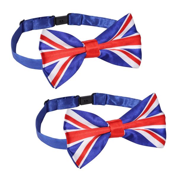 Yafe 2 Piece Union Jack Flag style Silky Satin Bow Tie, Adjustable Silky Satin Bow Tie For Luxury and Classic tuxedo party