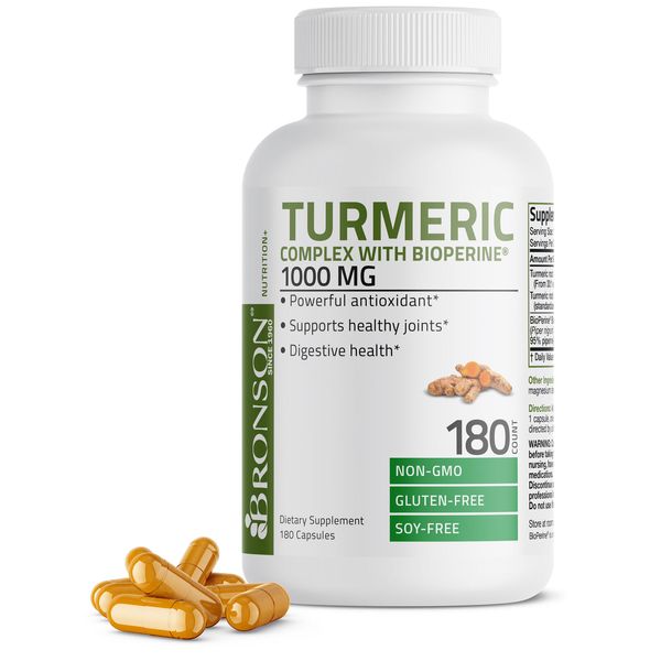 Turmeric Curcumin + BioPerine Joint Support Non-GMO, 180 Capsules